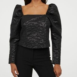 H&M Black Jacquard Weave Top Size L